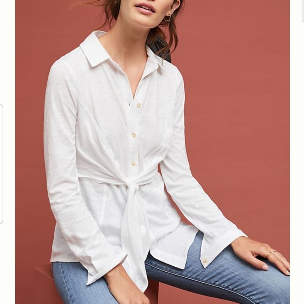 Maeve by Anthropologie Front Tie Blouse